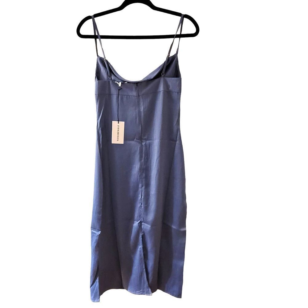 Anthropologie WeWoreWhat Cowl Satin Charmeuse Midi Dress in Slate Blue Size 2 - Picture 4 of 10